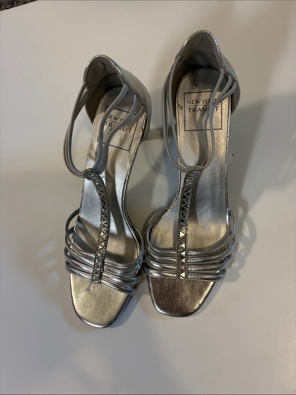 New York Transit Metallic Silver Strappy T‑Bar Heels